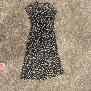AUW Black Maxi Dress with Pink Floral Print